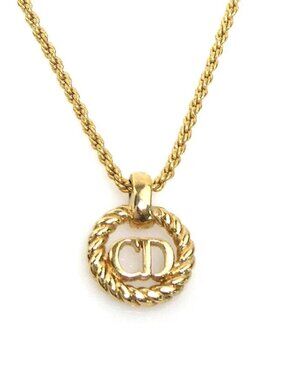 Auth Christian Dior Necklace Gold Metal